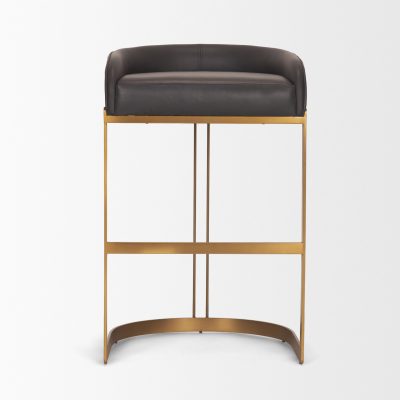 Alternative view of Hollyfield II Charcoal-Brown LeatherSeat Gold Metal Base Bar Stool