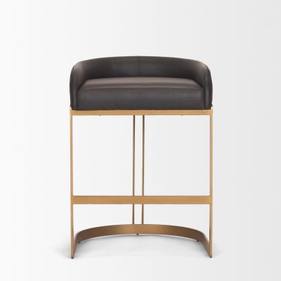 Alternative view of Hollyfield II Charcoal-Brown Leather Seat Gold Metal Base Counter Stool