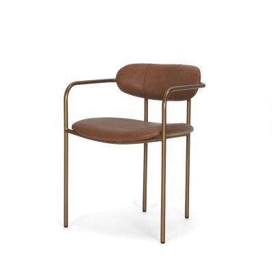Parker Brown Leather Seat Gold Metal Frame Dining Chair