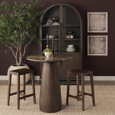 Alternative view of Allyson 32" Round Dark Brown wood w/ Cappuccino Marble Top Bistro Table