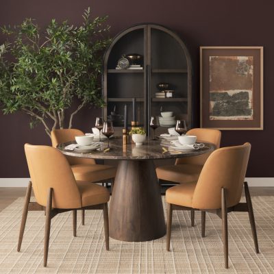 Alternative view of Allyson 54" Round Dark Brown w/ Cappuccino Marble Pedestal Dining Table