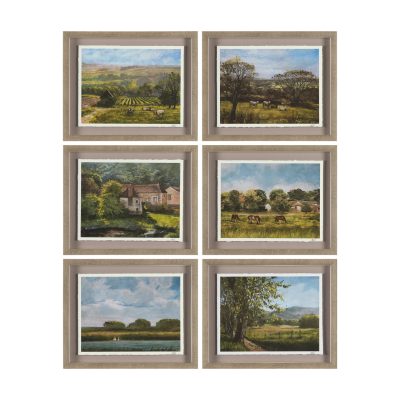 Country View(Set of 6) by Mercana Studio Hand-Embellished Textured Framed Artwork Matted under Glass