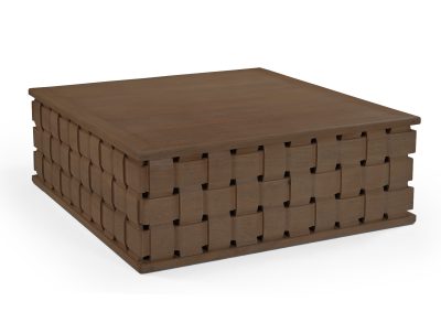 Trellyn 48" Dark Brown Wood w/ Carved Woven Base Square Coffee Table
