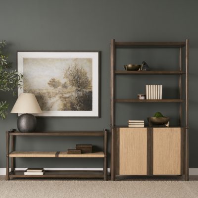 Alternative view of Bondi 2 Door Open Dark Brown Wood w/ Paper Rope Shelving Unit