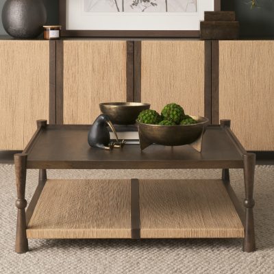 Alternative view of Bondi 42" Dark Brown Wood w/ Paper Rope Shelf Square Coffee Table