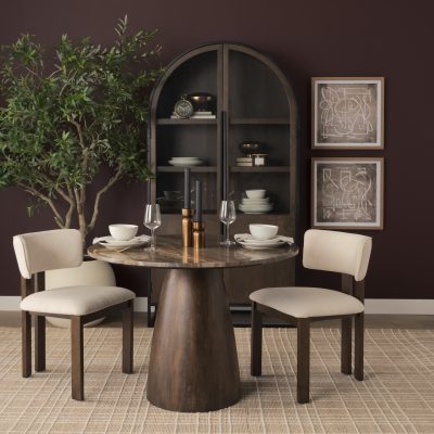 Alternative view of Allyson 42" Round Dark Brown w/ Cappuccino Marble Pedestal Dining Table