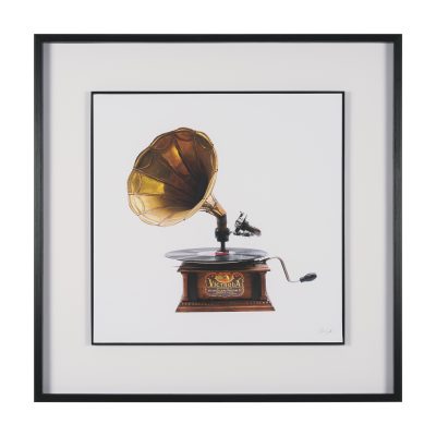 Gramaphone by Deborah Revell Hand Embelished Framed Art Print Matted under Glass