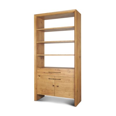 Belford 2-Door Open Light Brown Oak Wood Shelving Unit