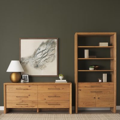 Alternative view of Belford 2-Door Open Light Brown Oak Wood Shelving Unit