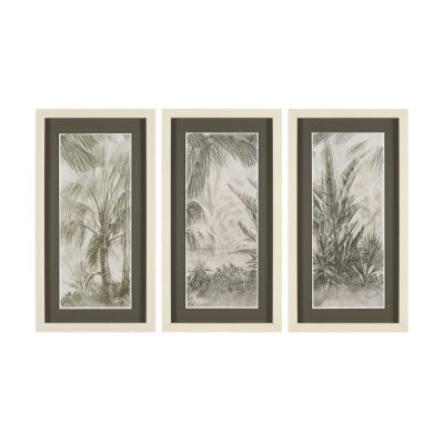 Tropical Coast (Set of 3) by Mercana Studio Hand Embelished Framed Artwork Matted under Glass