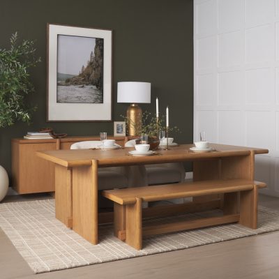 Alternative view of Rowan 94" Light Brown Oak Wood Rectangular Dining Table