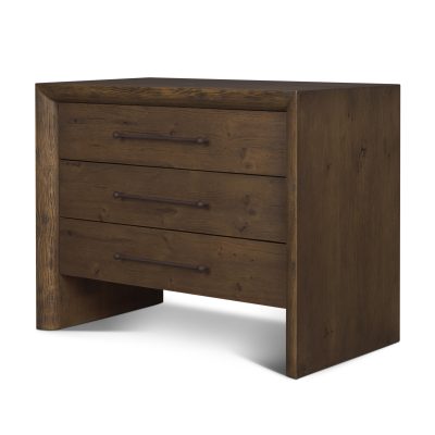 Belford 3-Drawer Dark Brown Oak Wood Closed Nightstand