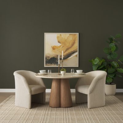 Alternative view of Marilyn 48" Bottocino Marble W/ Light Brown Wood Base Dining Table